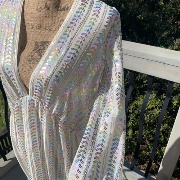 NWT Anthropologie Maxi dress Sequin Metallic boho beach wedding glam bridal M/L - Picture 8 of 16